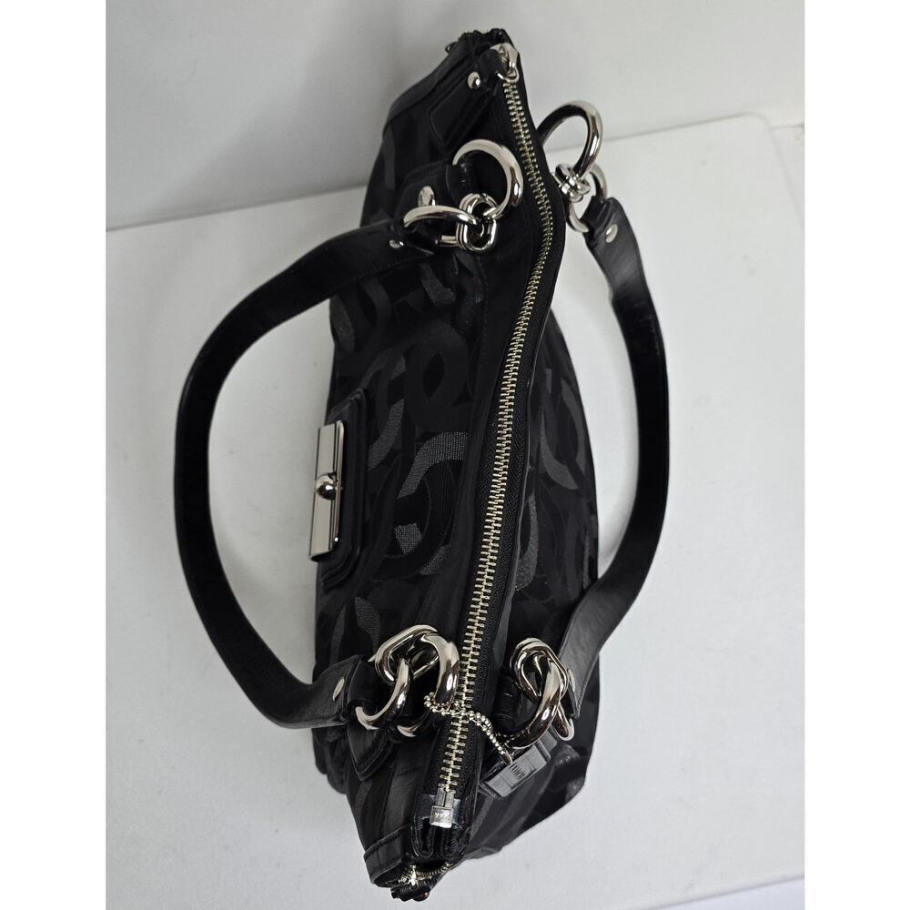 Coach Sig Kristin Metallic Zip Bag Tote Shoulder Bag Black/Silver 18286 - Picture 11 of 15